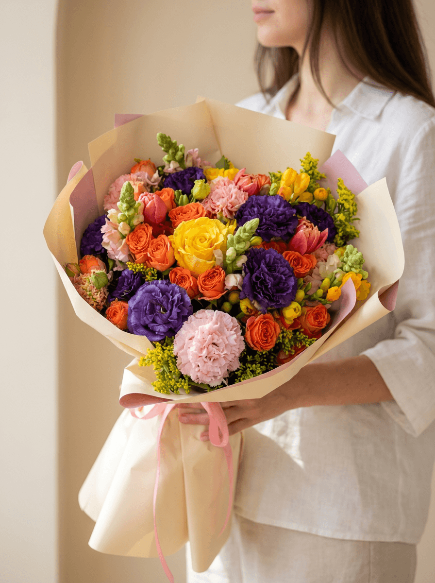 Sunset Harmony Bouquet – Renkli Premium Çiçek Buketi 1 Sunset Harmony Bouquet – Renkli Premium Çiçek Buketi
